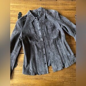 ANTHROPOLOGIE ONE GIRL WHO Brown SUEDE ZIPPERS LEATHER JACKET SIZE Medium M